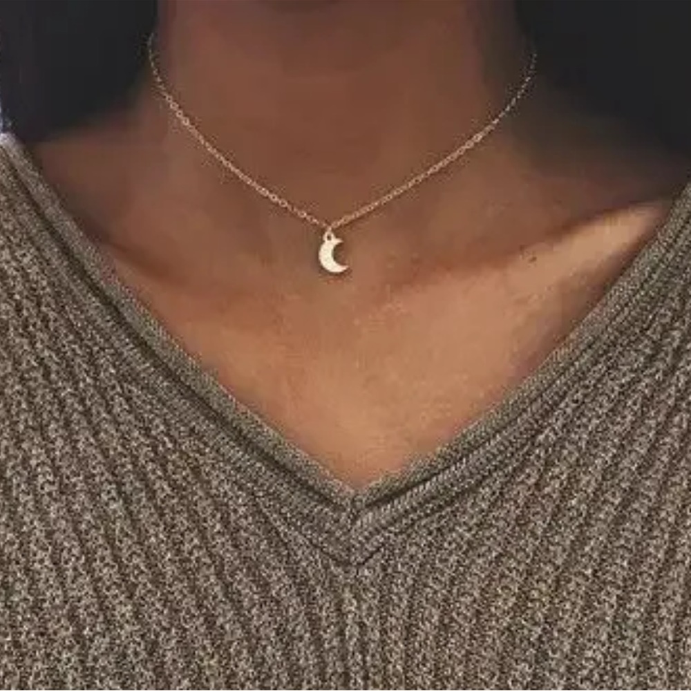 Gold Small Mini Crescent Moon Necklace